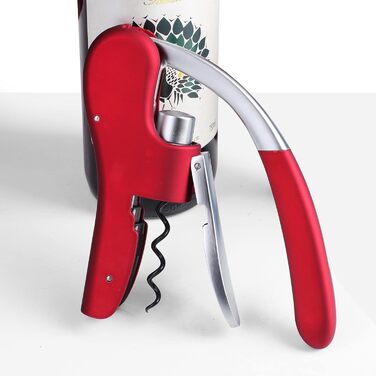Drincarier Professional Bottle Opener, Zinc Alloy, with Lever, Corkscrew, with Foil Cutter, Waiter Knife/Bunny, Red