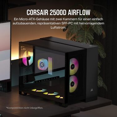 Корпус для ПК CORSAIR 2500D Airflow mATX: Чорний, 2-камерний, для водяного охолодження, сумісний з материнськими платами з реверсивним підключенням