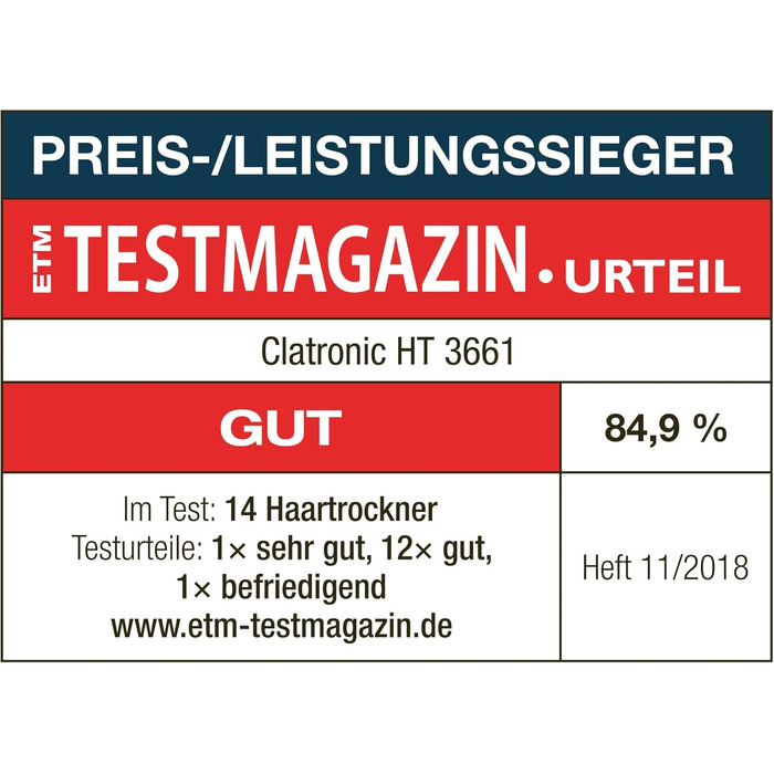 Фен Clatronic® HT 3661: 2200W, іонізація, 3 режими, насадка 360° | Фен з іонізатором, Cool Shot