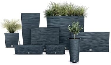 rg-vertrieb Flower Pot Planter Flower Box Square Furu Square Pine Needle Design with Plant Insert (350 Anthracite)
