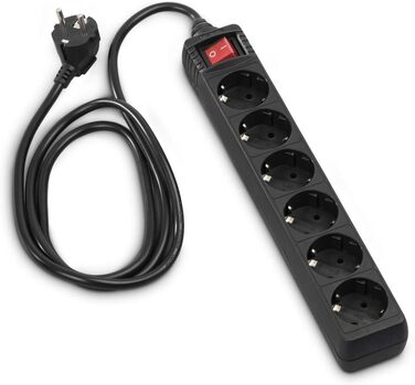 Мережевий фільтр Hama 6-fach з вимикачем для економії електроенергії, чорний (1.4м, GS сертифікований)