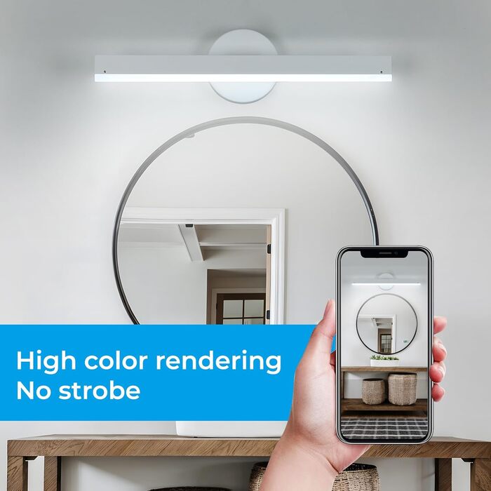 LED дзеркальна лампа Riserva 12W для ванної кімнати, поворотна 300°, чорна, 3000K/6500K