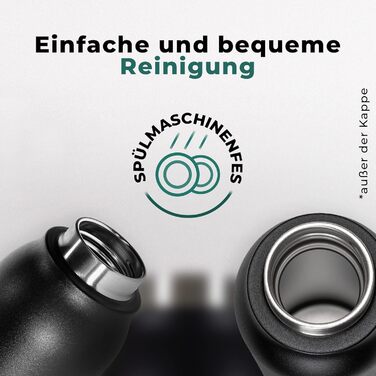 Naturaq Schwarz 600 ml, UV-C, Water Purifier, Self-Cleaning Stainless Steel Insulated Water Bottle, Thermos, Lightweight, for Camping, Hiking, Travel