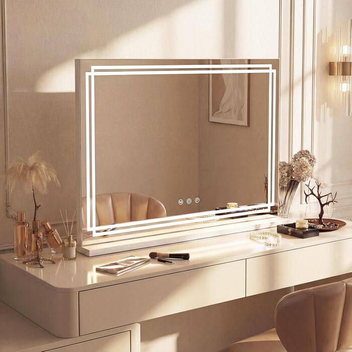 Дзеркало для макіяжу COSTWAY з підсвіткою, 3 режими світла, 5-кратне збільшення, сенсорне керування, поворотне на 360°, Голлівудське дзеркало (80 x 14 x 62 см)