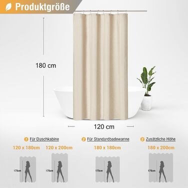 Штора для душу BTTN 120x180 см, бежева, льон, антигрибкова, водонепроникна, поліестер, з гачками