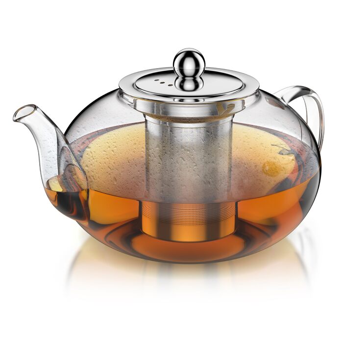 Скляний чайник Arendo з ситечком з нержавіючої сталі, боросиликатне скло, 1200 мл, термостійкий для листового, трав'яного та фруктового чаю
