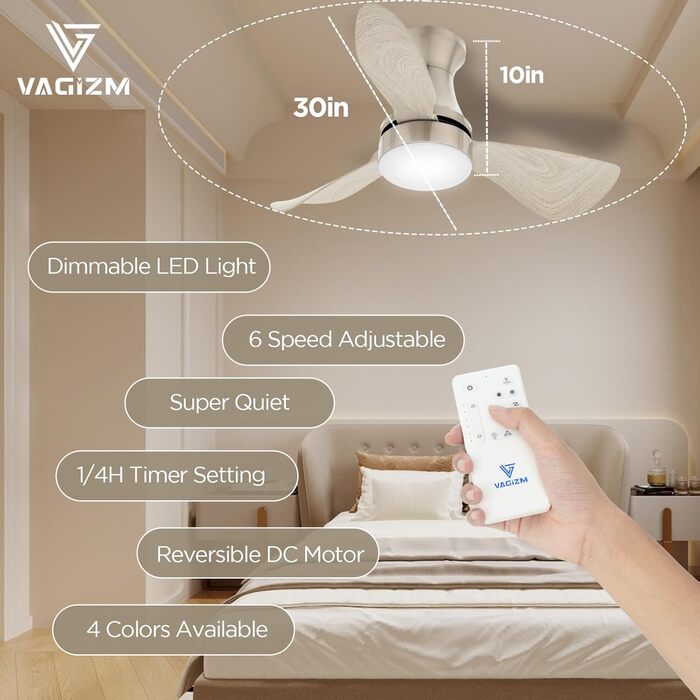 Стеляний вентилятор з підсвічуванням для спальні/вітальні: 76 см, тихий, з пультом, DC-двигун, крила з імітацією натурального дерева, таймер, VV (Сірий, 3)