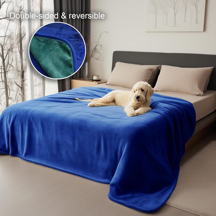 Водонепроникний плед для собак та котів, великий (XXL, 229x274 см), блакитний/темно-зелений