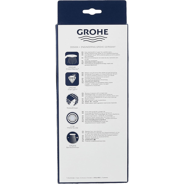 GROHE Euphoria 110 Massage Hand Shower (3 Spray Patterns, Anti-Limescale System, with Spray Dimmer), Chrome, 27221000