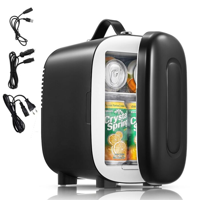 Міні холодильник FOHERE 5 літрів, 12V/220V, USB, для кімнати, офісу, авто. Тихий, для косметики, фруктів, напоїв, чорний