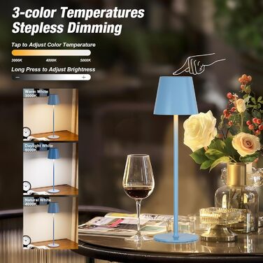 Набір з 2-х бездротових настільних LED світильників з акумулятором, сенсорне регулювання яскравості, 3 режими кольору, USB-C зарядка для спальні, обіднього столу, кемпінгу (Чорний)