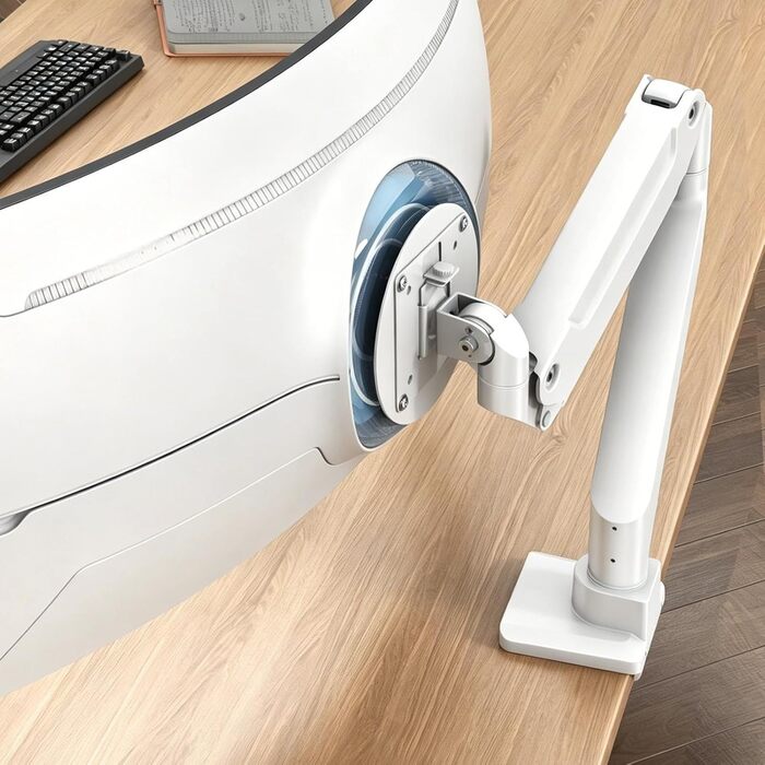 Кронштейн для монітора PUTORSEN Ultrawide до 49 дюймів (до 20 кг) — газліфт з регулюванням нахилу, повороту та обертання, VESA 75/100мм, білий