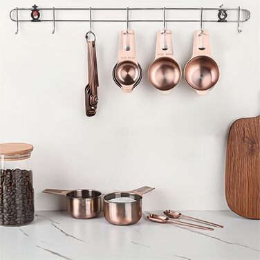 Copper Measuring Spoon Set, Stainless Steel Measuring Spoon Set, 10 Pieces, Metric and US Measuring Spoons with Long Handles, for Kitchen and Baking, Metal Measuring Spoon Set with 1/16 Teaspoon and 2/3