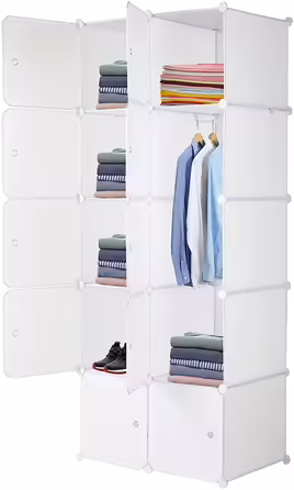Modular wardrobe system, 10 dice, plastic wardrobe with doors, modular cabinet for space-saving storage, 70 x 45 x 175 cm, White door & Black cabinet. Storage for clothing, shoes, etc. (70 x 45 x 150 cm, White-1)