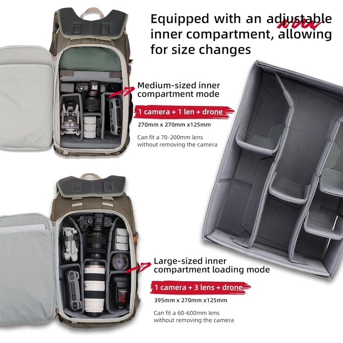 Сумка-рюкзак для камери VSGO Pocket Ranger Outdoor, захисний фоторюкзак для дзеркальних та бездзеркальних камер (25-33Л), Off White