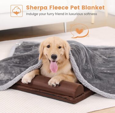 Водонепроникний коврик для собак PETTOM, 145 x 127 см, фліс Sherpa, захист дивану, миється, двосторонній, сірий колір