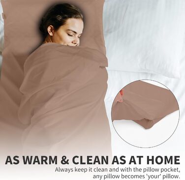JAICOM Sleeping Bag, 2-in-1 Microfiber Sleeping Bag, Ultralight Silk Sleeping Bag for Travel - With Pillow Pocket Double Sleeping Bag, Ideal for Backpacking, Hotels & Huts, 180 * 220 cm