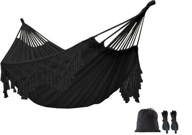 Гамак-колиска Boho Makramee з бавовни та льону, чорний, вантажопідйомність 199.6 кг, 200x150 см