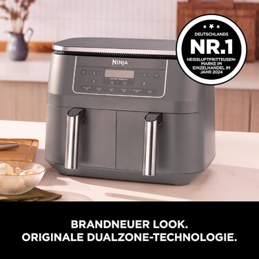 Фритюрниця Ninja Dual Zone Digital Air Fryer DZ400EU, 9.5L, 6-в-1, 2 відсіки, металевий сірий, для смаження, запікання, підігріву