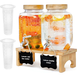 Скляний диспенсер для напоїв на підставці 2x4L з нержавіючою сталею, з краном для соків, води, домашніх напоїв, вечірок та свят