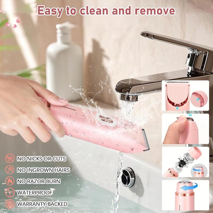 Електричний жіночий епілятор 2-в-1, водонепроникний, для обличчя, тіла, ніг, бікіні (рожевий)