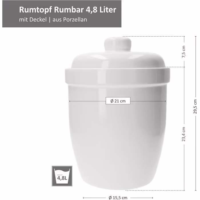 MamboCat Rumbar Rumtopf Modern Stoneware Vessel with Lid | Sauerkraut Pot Fermentation Pot Kimchi | Cucumber Pot Multi-Purpose Pot | Storage Container for Rumtopf Fruit | Stoneware Pot 4.8 Liters