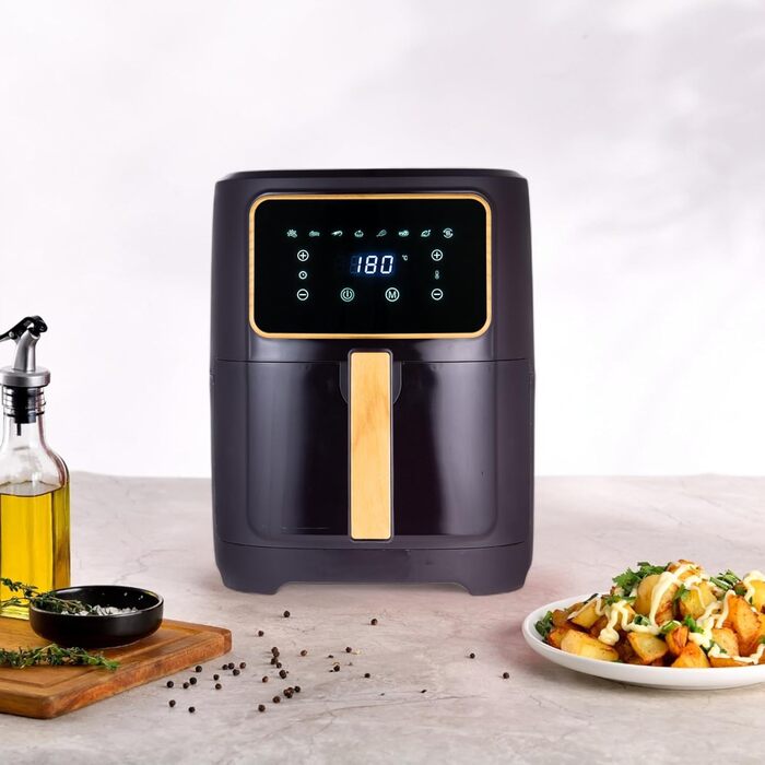 Фритюрниця без оливи Bergner CHARCOAL з керамічним покриттям, 1800W, 6.9L, 8 програм, 80-200°C, таймер до 30 хв, без PFAS