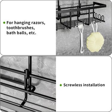 HouseUp Shower Shelf - Over the Door Hanging Shower Caddy - No Drilling Required - Black Shampoo Holder for Shower, Shower Basket, Bathroom Organizer, Shower Holder, Stainless Steel