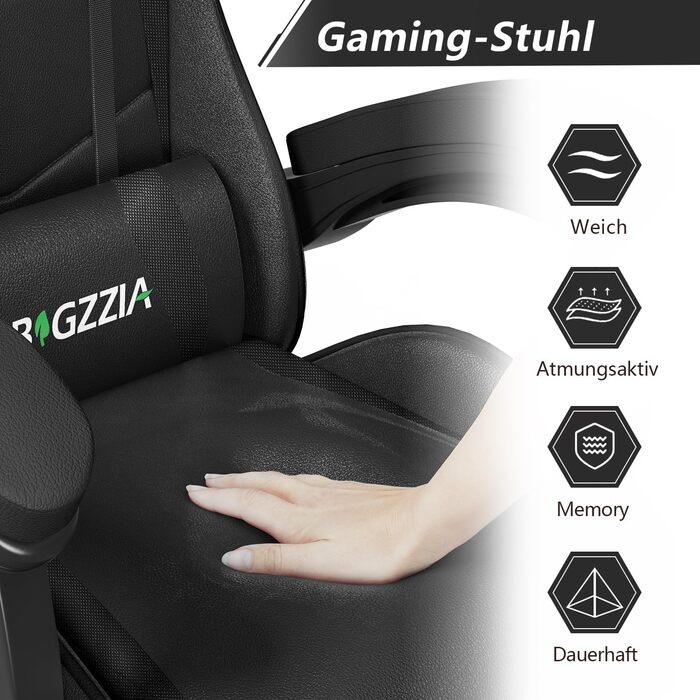 Геймерське крісло Racingreat Ergonomic: PC крісло для геймерів та офісу з регульованим кутом нахилу, PU шкіра, подушка під голову. Чорне.