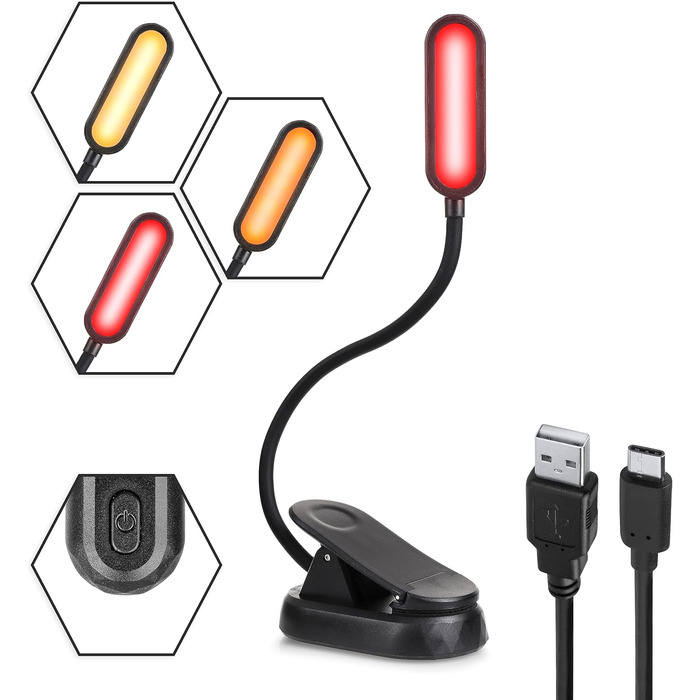 Нічна лампа-прищіпка для читання Toys4Boys з 8 LED, гнучка 360°, червоне світло для читання в ліжку