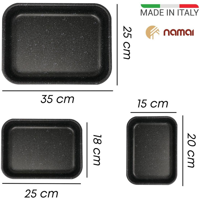 Набір форм для запікання NAMAI (3 шт.) - Алюмінієві форми для лазаньї - Можна мити в посудомийній машині - Зроблено в Італії