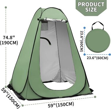 Pop-Up Shower Tent - Portable Changing Room for Beach, Camping, Hiking & Outdoor Activities (150x150x190cm, Green)