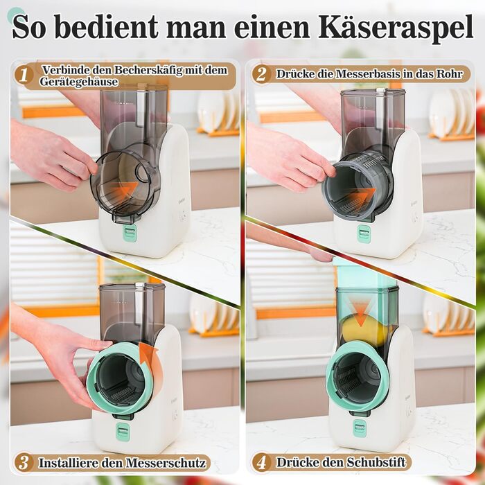 Електричний набір для нарізки овочів та фруктів 6-в-1: терка, шинковка, нарізка для овочів, фруктів, сиру та горіхів. Білий та зелений колір