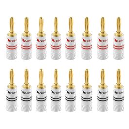 Nakamichi 24K позолочені бананові конектори 12-18 AWG (16 шт.) для аудіокабелів, підсилювачів, Hi-Fi, AV-ресиверів, домашнього кінотеатру