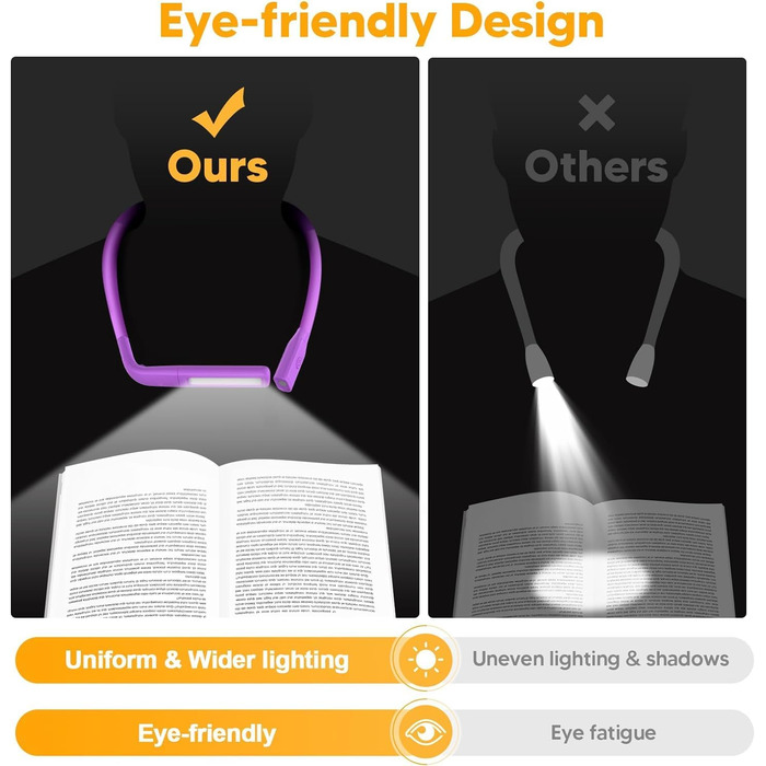 LED лампа на шию для читання Buch - 3 кольори, фіолетова. Лампа для читання в ліжку, в'язання, рукоділля. Подарунок для чоловіків.