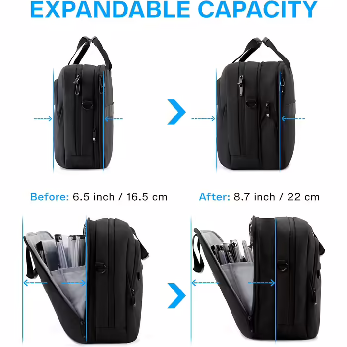 17.3-inch Laptop Bag, BAGSMART Expandable Briefcase, Computer Bag for Men and Women, Laptop Shoulder Bag, Work Bag, Business Travel, Office, Lockable (Black-17.3 inch)
