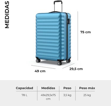 Набір валіз NEWTECK 4 шт. (75см, 63см, 53см, культиватор), ABS, жорсткий, водостійкий, з коліщатами, з замком (Блакитний)