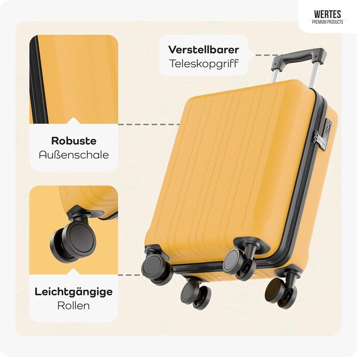 Набір валіз 3 в 1 з TSA замком - жовтий, з подвійними колесами, для подорожей