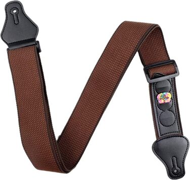 Регульований гітарний ремінь з бавовни з PU-кінцями та тримачем для медіаторів – для електрогітари, бас-гітари, концертних гітар