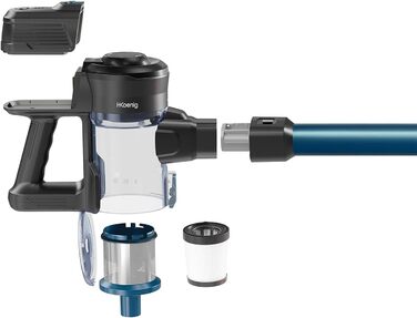 Акумуляторний пилосос H.Koenig UP600 PowerClean 22.2V: 3-в-1, LED-щітка, 40 хв роботи, 150 Вт, 2 швидкості, видалення шерсті тварин (блакитний)