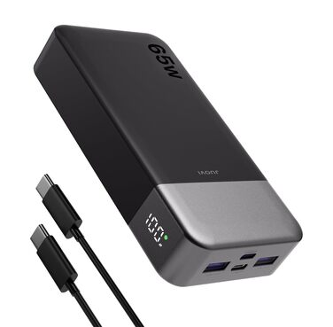 Power Bank JUOVI 65W 20000mAh з двома USB-C та двома USB-A, для ноутбука, телефону, iPad, MacBook, Steam Deck (Чорний)