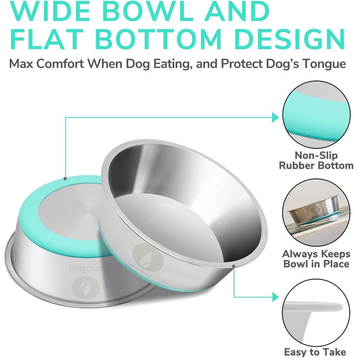 Набір мисок для собак LumoLeaf, нержавіюча сталь, великі, 2 x 3000 мл, з протиковзким силіконовим дном, для великих і середніх собак, миска для їжі та води, придатна для миття в посудомийній машині (подвійний набір)