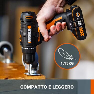 Акумуляторний дриль-шурупокрут WORX WX108 20V – універсальний інструмент для свердління та закручування, 20+1 момент затягування, 10 мм патрон, 2x2Ah акумулятори та зарядний пристрій