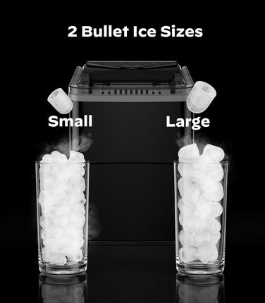 Silonn Ice Maker - Compact Ice Cube Machine for Kitchen, Bar, Office & Party - 2 Sizes, 12KG/24H, Self-Cleaning, Black
