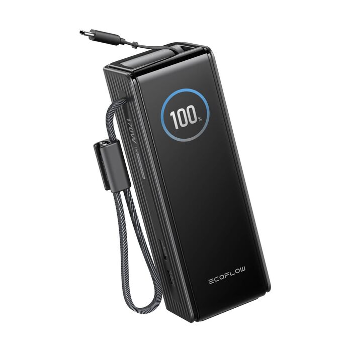EcoFlow Powerbank 25000mAh 170W: портативний зарядний пристрій з вбудованим кабелем 100W USB-C для ноутбуків та смартфонів (iPhone, MacBook, Samsung), чорний