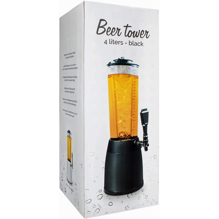 4.0L Beer Tower Draft Tower Kult Beer Tower Drinking Tower Beverage Dispenser Beverage Tower with 1.3L Ice Cooling (1x Beer Tower Black)