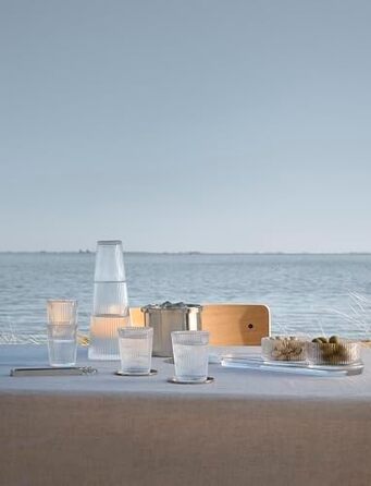 Stelton Pilastro Drinking Glasses - Ribbed Water Glasses Set - Dishwasher Safe, Stackable, for Hot & Cold Drinks - 240ml - Set of 6