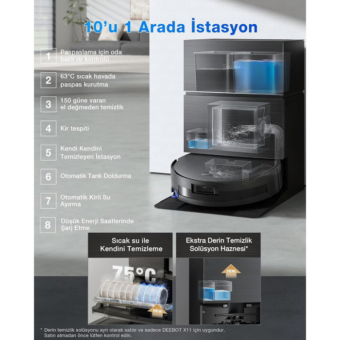 Робот-пилосос ECOVACS DEEBOT T30C Pro Omni GEN 2 з функцією миття, потужність 15400Pa, автопорожнення, гаряча сушка, час роботи 200 хв, ідеальний для шерсті тварин та килимів