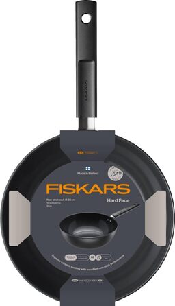 Wok-пательня Fiskars Hard Face 22 см, антипригарна, алюміній, для всіх плит, стійка до подряпин, чорна
