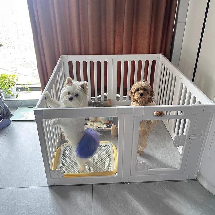 Кізочок-загон для собак з дверцятами, безпечний загон для собак, цуценят, котів, кроликів, горностаїв, просте встановлення та прибирання, пластиковий загон з анкерами та присосками для маленьких тварин (2 додаткові пластини)